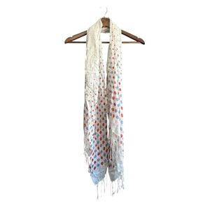 Pickled Pink White Polka Dot Lightweight Rayon‎ Scarf Wrap Fringe